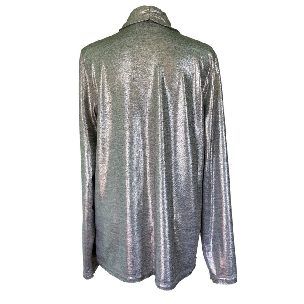 Three Dots Foil Printed Silver Open Front Shawl Collar Cardigan (Size L) - Picture 3 of 14